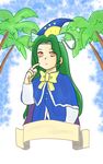  cape capelet dai3wakusei green_hair hat highres long_hair mima orange_eyes palm_tree ribbon takemoto_izumi_(style) touhou touhou_(pc-98) tree wizard_hat 