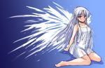  angel_beats! dress long_hair shinshin silver_hair sitting tenshi_(angel_beats!) wariza wings yellow_eyes 