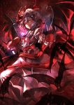  1girl animal ascot bat bat_wings frills hat hat_ribbon highres kozou_(soumuden) lavender_hair looking_at_viewer looking_down mob_cap night puffy_sleeves red_eyes remilia_scarlet ribbon sash shirt short_hair short_sleeves skirt skirt_set smirk solo star_(sky) touhou vest wings 