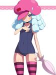  bad_id bad_pixiv_id bikini blue_eyes blue_hair blush breasts happinesscharge_precure! hat hosshiwa light_blue_hair long_hair looking_at_viewer mogiki_hayami one-piece_swimsuit open_mouth pink_hat precure school_swimsuit small_breasts solo sweatdrop swimsuit 