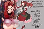  bloodress_(t.a.k.) breasts character_name elbow_gloves gloves hand_on_hip high_heels large_breasts long_hair looking_at_viewer one_eye_closed original red_eyes red_hair smile solo t.a.k. translation_request underboob 