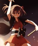  bad_id bad_pixiv_id brown_eyes brown_hair drumsticks grin happi highres japanese_clothes kantai_collection kisetsu sendai_(kantai_collection) short_hair smile two_side_up 