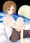  barefoot blush bowl brown_eyes brown_hair itou_serika komone_ushio open_mouth rice rice_bowl saliva short_hair shorts solo space star_(sky) tank_top uchuu_kyoudai 