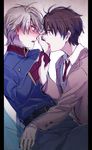  aki_(neyuki41028) aldnoah.zero blush brown_eyes brown_hair image_sample kaizuka_inaho licking_hand male_focus military military_uniform multiple_boys pixiv_sample short_hair silver_hair slaine_troyard uniform yaoi 