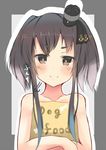  atsutoku bare_shoulders black_hair blush brown_eyes crossed_arms dog_food english gradient_hair grey_hair hat highres kantai_collection looking_at_viewer mini_hat multicolored_hair short_hair_with_long_locks smile solo tokitsukaze_(kantai_collection) two-tone_hair upper_body 