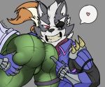  &lt;3 anthro butt butt_grab canine clothed clothing duo fox fox_mccloud fully_clothed grope hand_on_butt male male/male mammal muscular muscular_male nintendo red_eyes smile star_fox summercometz video_games wolf wolf_o&#039;donnell 