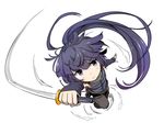 akatsuki_(log_horizon) bare_shoulders blush excel_(shena) log_horizon long_hair ponytail purple_eyes purple_hair solo sword very_long_hair weapon 