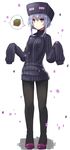  absurdres black_legwear blush enderman highres looking_at_viewer minecraft pantyhose personification plan_(planhaplalan) purple_eyes purple_hair ribbed_sweater short_hair_with_long_locks simple_background sleeves_past_wrists solo sweater white_background 