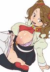  1girl anal animated animated_gif blush breasts brown_eyes brown_hair gundam gundam_build_fighters gundam_build_fighters_try hair_ornament jack_hamster large_breasts long_hair lowres nipples puffy_nipples sazaki_kaoruko simple_background smile solo twintails white_background 