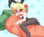  animal_ears black_legwear blonde_hair blush breasts bunny_ears bunny_girl bunny_tail bunnysuit cameltoe carrot detached_collar masturbation medium_breasts oden_(th-inaba) open_mouth oversized_object pantyhose pillow_sex pussy_juice_stain red_eyes ribbon rumia short_hair solo tail touhou wrist_cuffs 