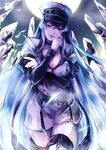  akame_ga_kill! blue_eyes blue_hair breasts cleavage esdeath hat ice large_breasts long_hair mayu_(mayusan) md5_mismatch moon solo uniform very_long_hair 