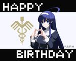  ahoge artist_request blue_eyes blue_hair breasts dated hairband happy_birthday heart heart_hands large_breasts long_hair official_art orie_(under_night_in-birth) pixel_art solo under_night_in-birth 