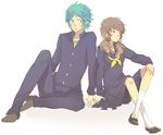  1boy 1girl brown_hair genderswap horns lum mofuko moroboshi_ataru pointy_ears school_uniform sitting uniform urusei_yatsura 