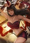  artist_name black_eyes black_hair breasts cleavage facebook_username hibana kunoichi_(game) large_breasts lips long_hair magion02 midriff navel solo sword watermark weapon web_address 