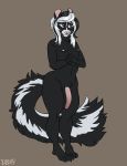  anthro balls dbd flaccid girly hair humanoid_penis long_hair long_tail male mammal mephitid nipples nude penis skunk smile solo standing wide_hips 