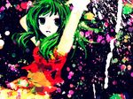  abstract armpits arms_up colorful green_eyes green_hair gumi highres meola short_hair solo vocaloid 
