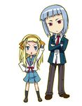  alyssa_searrs blonde_hair blue_eyes blue_hair chibi cosplay hair_ribbon kita_high_school_uniform kyon kyon_(cosplay) lowres miyu_greer multiple_girls my-hime necktie red_eyes ribbon school_uniform serafuku suzumiya_haruhi suzumiya_haruhi_(cosplay) suzumiya_haruhi_no_yuuutsu urokozuki 