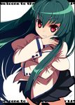  copyright_request green_hair long_hair pleated_skirt red_eyes skirt solo sumaki_shungo 