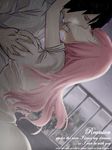  asha3 breast_grab breasts eyes_closed grabbing haruno_sakura highres kiss naruto rain saliva uchiha_sasuke 