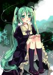  bad_id bad_pixiv_id blush dress green_eyes green_hair hatsune_miku long_hair manle mary_janes ribbon shoes solo twintails very_long_hair vocaloid 
