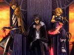  bad_id bad_pixiv_id blonde_hair brown_hair butz_klauser detached_sleeves dissidia_final_fantasy final_fantasy final_fantasy_ix final_fantasy_v final_fantasy_viii jacket jewelry male_focus multiple_boys necklace red_eyes sano_(yoziro) sitting squall_leonhart sword throne weapon yellow_eyes zidane_tribal 