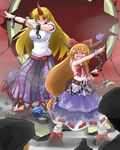  chain highres horn horns hoshiguma_yuugi ibuki_suika kamen_rider kazami_shirou_(kaizou-zumi) long_hair multiple_girls oni parody pose skirt touhou 