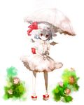  bat_wings blue_hair bow hat pale_skin parasol poncho_(poncho) red_eyes remilia_scarlet solo touhou umbrella wings 