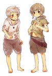  1girl axis_powers_hetalia barefoot blush brown_hair child cross feet flat_chest hungary_(hetalia) jouji_(teeto) medieval prussia_(hetalia) puberty silver_hair sketch sweatdrop tomboy younger 