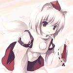  animal_ears hat inubashiri_momiji red_eyes short_hair solo tail tokin_hat touhou tsubasa_(abchipika) white_hair wolf_ears wolf_tail 