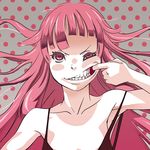  armpits collarbone face fangs fingersmile grin hands horror_(theme) original pink_eyes pink_hair smile solo teeth utu 