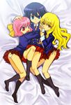  blazer blonde_hair blue_eyes blue_hair jacket kuchinashi_(needless) long_hair mio_(needless) multiple_girls needless oira_(kagaribi) panties pantyshot pink_hair red_eyes school_uniform setsuna_(needless) short_hair skirt socks underwear yellow_eyes 