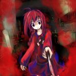  ahoge blood braid brown_eyes knife madotsuki ploki purple_skirt red_hair skirt solo sweater twin_braids yume_nikki 