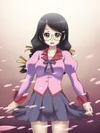  awa bakemonogatari braid cherry_blossoms glasses hanekawa_tsubasa juliet_sleeves long_hair long_sleeves monogatari_(series) nekomonogatari puffy_sleeves school_uniform solo twin_braids 