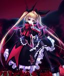  asa_(swallowtail) bangs bat blazblue blonde_hair bow dress flower frills gii gothic_lolita hair_ribbon lolita_fashion long_hair rachel_alucard red_bow red_eyes ribbon rose smile solo thighhighs twintails vampire 