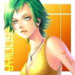  bad_id bad_pixiv_id green_eyes green_hair jewelry kayu necklace short_hair solo sonika tattoo vocaloid 