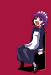 chair futaba_channel maid nijiura_maids purple_hair saliva smile socks solo striped striped_legwear tsuda_nanafushi yakui 