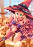  blonde_hair boots broom city gloves green_eyes hat original tattoo witch witch_hat 