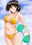  ayase_fuuka bikini bob_cut brown_eyes brown_hair day eyebrows innertube shiny shiny_skin short_hair shu-z solo swimsuit thick_eyebrows yotsubato! 