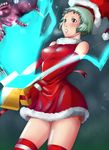  blue_eyes blue_hair jorogumo persona persona_3 santa_costume solo thighhighs yamagishi_fuuka 