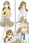  1girl absurdres brown_eyes brown_hair dakimakura dakimakura_(object) highres jpeg_artifacts kazoku_game long_hair multiple_views necktie nishiura_yoshiaki pillow short_hair suzushiro_seri yusa_makoto 