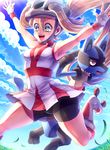  1girl bike_shorts blonde_hair gym_leader koruni_(pokemon) lucario naoto_(yandereheaven) pokemon 