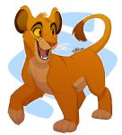  4_toes ambiguous_gender cub digital_media_(artwork) disney feline feral fur head_tuft justautumn lion mammal open_mouth orange_eyes pantherine pink_nose quadruped signature simba simple_background smile solo teeth the_lion_king toes whiskers white_background yellow_sclera young 