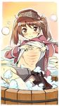  brown_eyes brown_hair bubble commentary crying crying_with_eyes_open kantai_collection long_hair looking_at_viewer nonco ribs ryuujou_(kantai_collection) shirt_lift solo tears too_literal twintails visor_cap washboard 