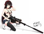  asymmetrical_legwear bad_id bad_pixiv_id bikini_top bolt_action boots breasts cheytac_m200 cutoffs denim denim_shorts front-tie_top full_body gun headset highres holding holding_gun holding_weapon long_hair looking_at_viewer medium_breasts nipples one_eye_closed one_knee original ppshex rifle scope see-through short_shorts shorts signature sniper_rifle solo suppressor thighhighs trigger_discipline very_long_hair weapon white_background 