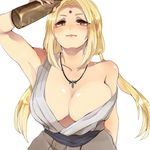  bad_id bad_pixiv_id blonde_hair bottle breasts brown_eyes cleavage facial_mark forehead_mark gemo_(maru0903) jewelry large_breasts long_hair looking_at_viewer naruto naruto_(series) necklace off_shoulder shiny shiny_skin solo tsunade twintails white_background 
