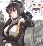  ahoge bare_shoulders black_hair blush breasts dress elbow_gloves gloves hairband headgear horns kantai_collection large_breasts long_hair maruki_(punchiki) mittens multiple_girls nagato_(kantai_collection) northern_ocean_hime open_mouth pale_skin red_eyes shinkaisei-kan sketch thought_bubble twitter_username white_hair 