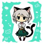  1girl animal_ears blush chibi ciel_alencon god_eater god_eater_2 god_eater_2:_rage_burst looking_at_viewer short_hair silver_hair skirt tail toga 