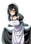  akitsu_maru_(kantai_collection) alternate_costume apron bad_id bad_twitter_id black_eyes black_hair blush bowing breasts collar dress dress_lift enmaided flying_sweatdrops kantai_collection large_breasts maid maid_headdress nohito solo 