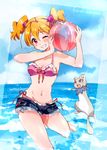  :3 animal armpits ball bangs barefoot beachball bikini bikini_under_clothes blush breasts cleavage cloud day denim denim_shorts ferret fresh_precure! frilled_bikini frills front-tie_bikini front-tie_top grin groin hair_ribbon holding holding_ball jumping leg_lift looking_at_viewer mobuko_(akita_komachi) momozono_love motion_blur navel ocean one_eye_closed open_fly open_mouth orange_hair pink_eyes pink_swimsuit precure purple_eyes ribbon scrunchie short_hair short_shorts shorts side-tie_bikini sketch sky small_breasts smile splashing standing standing_on_one_leg swimsuit swimsuit_under_clothes tart_(fresh_precure!) transparent twintails unzipped wading water wavy_hair wet wet_hair wide_hips 