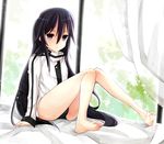  barefoot black_hair briefs brown_eyes kirito kirito_(sao-ggo) kuangquanshui long_hair no_pants otoko_no_ko sitting sword_art_online underwear very_long_hair 